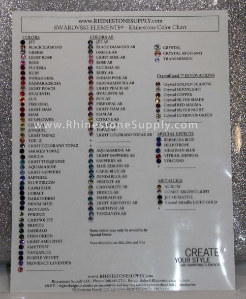 Rhinestone Color Chart