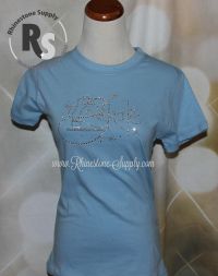 BLUE T Shirt with Ice Skate in Rhinestones