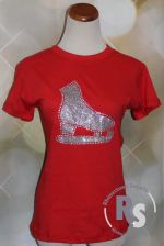 RED T Shirt with Ice Skate in Silver Glitter with rhinestones