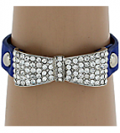 Royal Blue & Crystal Bow Leather Rhinestone Bracelet