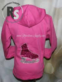 Hot Pink Button front Hoodie with Glitter ICE SKATE & Rhinestones