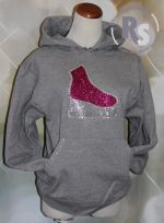 Pink Ice Skate Glitter Hoodie Sweatshirt with Rhinestones